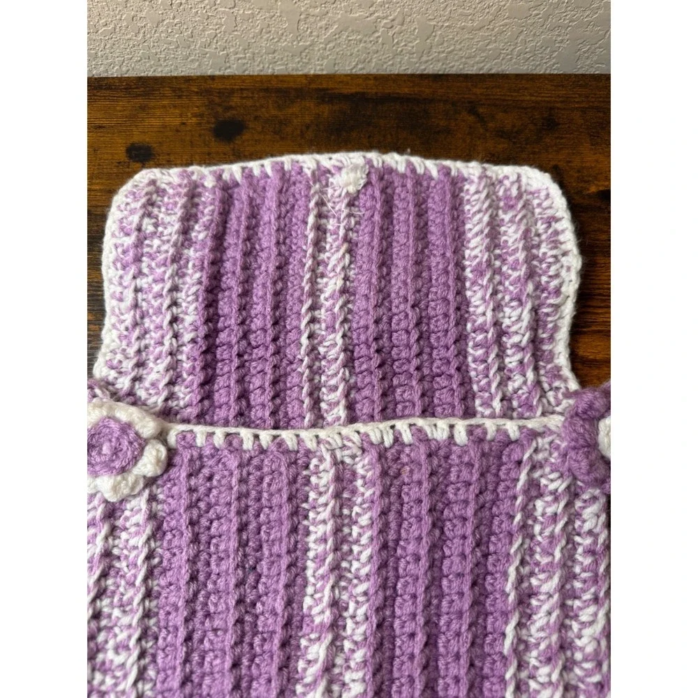 Handmade Crochet Crossbody Bag Purple White Daisy Ladybug Cottagecore Boho - Picture 13 of 15